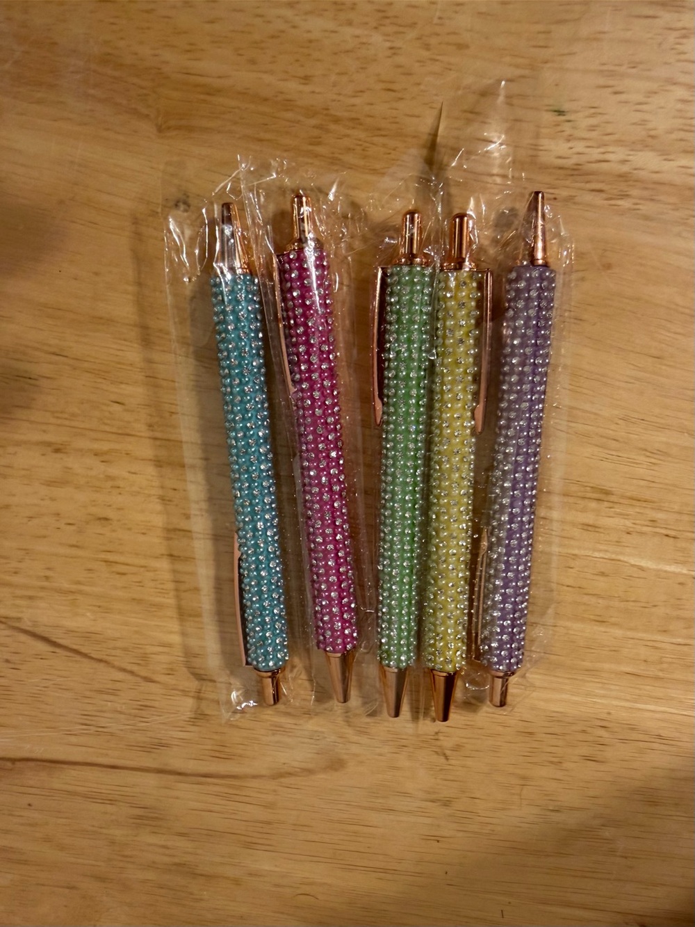Set of 5 Beaded Crystal Ballpoint Pens - Pastel Colors